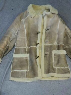 Mens Leather Attic Shearling Coat in Beige